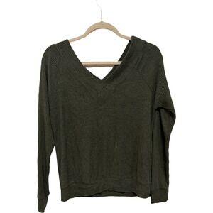 Wantable Women's Medium Olive Green Ribbed V Neck Long Sleeve Sweater Top